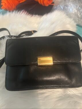 Black Leather Crossbody Bag with Gold magnetic Clasp